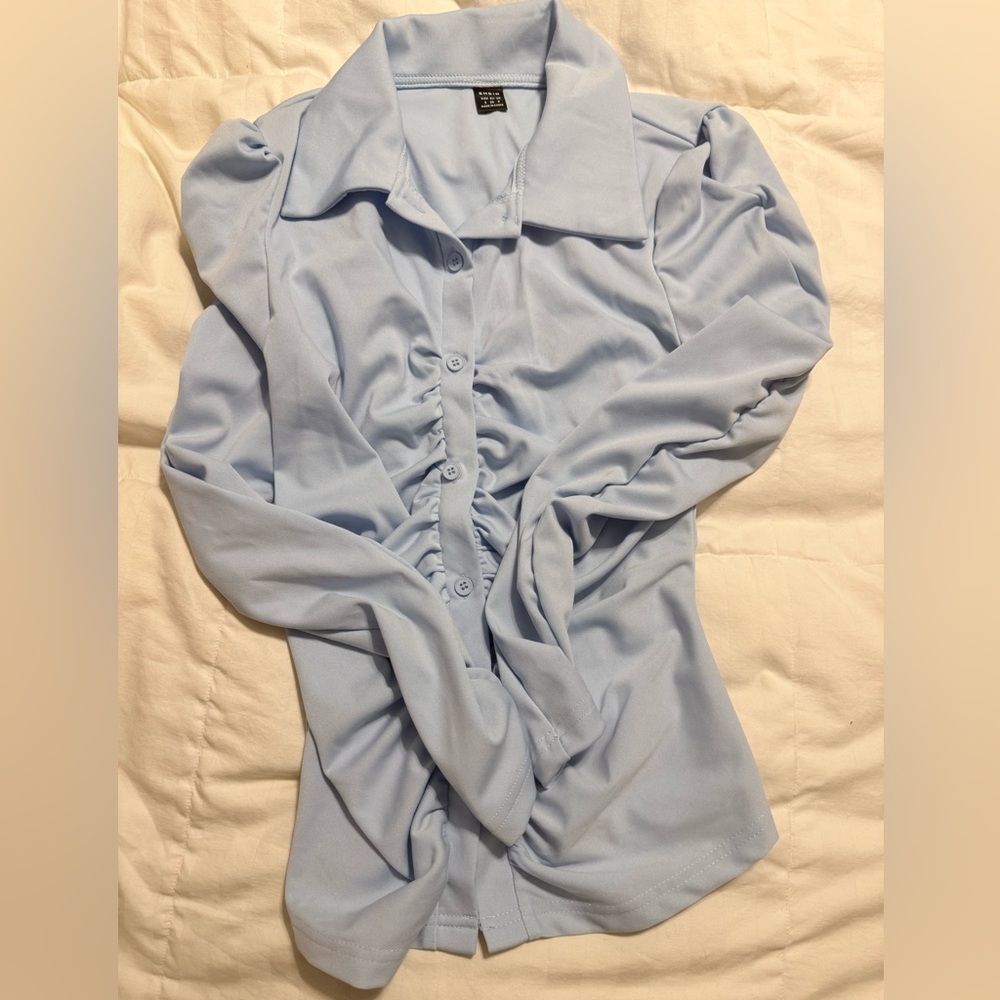 NWOT - SHEIN Light Blue Ruched Blouse - Small